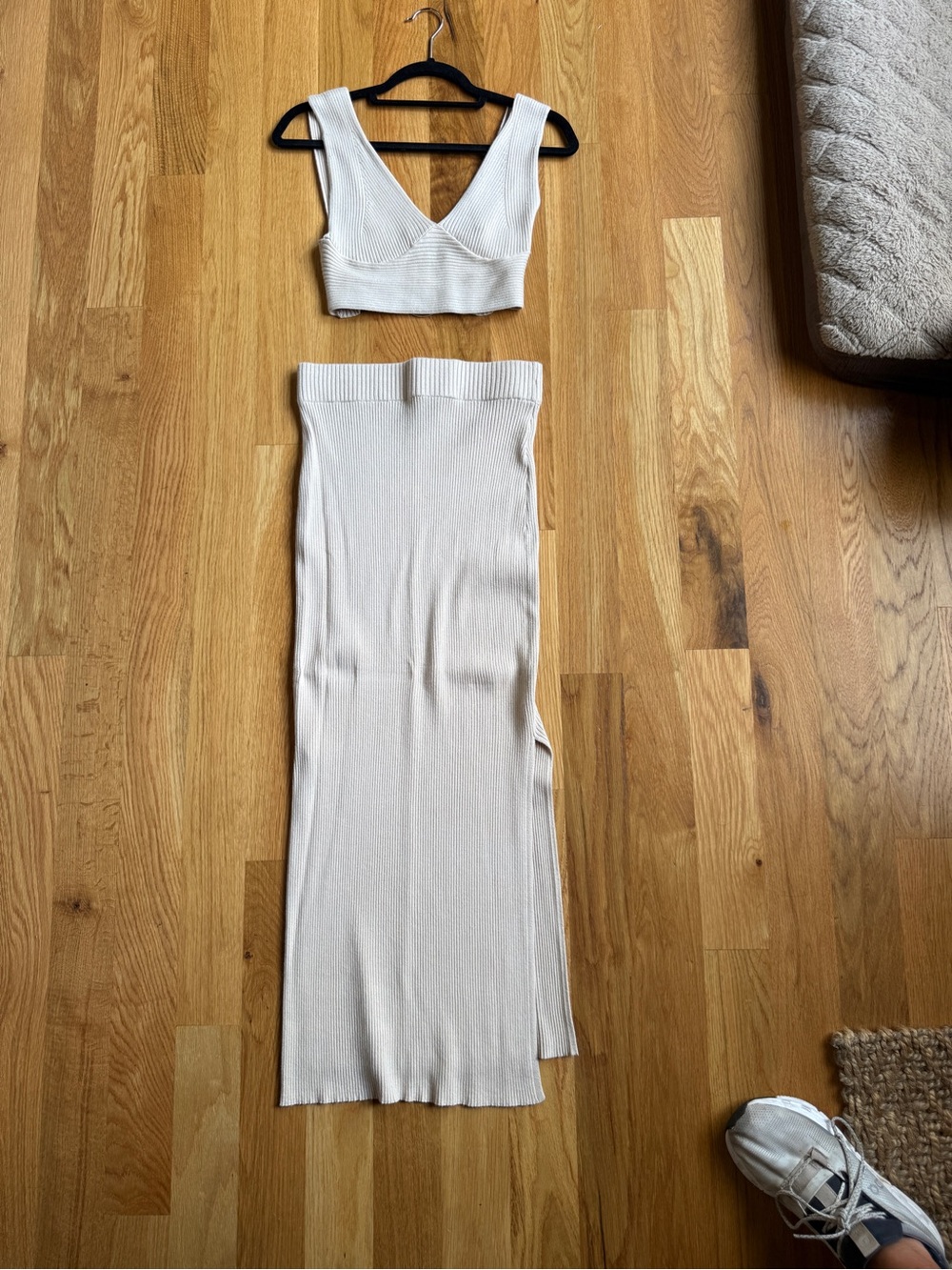 Sincerely Jules Cream Ribbed Set Maxi Skirt with Side Slit